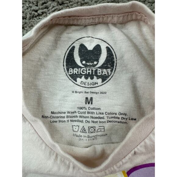 Bright Bat Shirt Womens Medium Beige Purple Puppy Flowers Short Sleeve READ - Picture 4 of 12